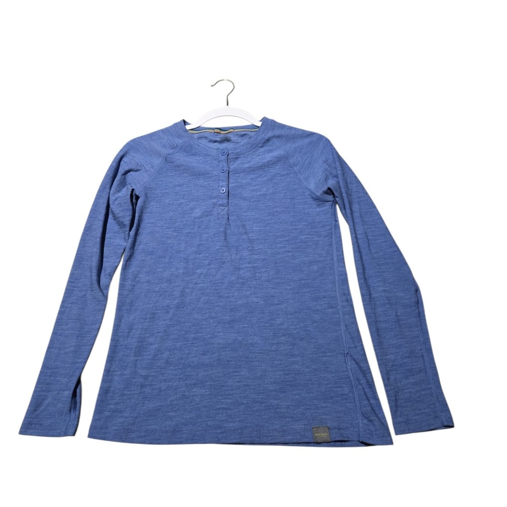 Meriwool Layers Womens Long Sleeve Henley Top Heather Blue Active Base Layer